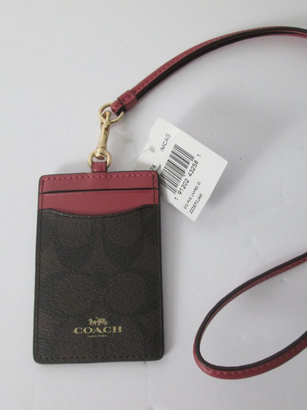 COACH Signature C Lanyard ID Card Case F63274 Brown/Rouge NWT